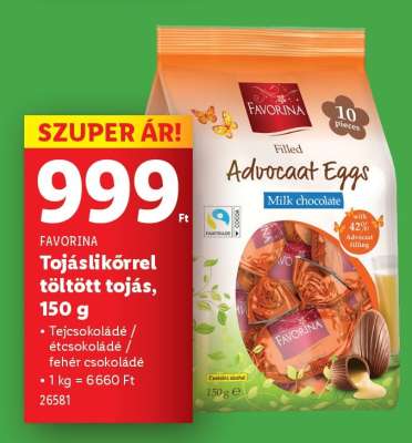FAVORINA Tojáslikőrrel töltött tojás, 150 g