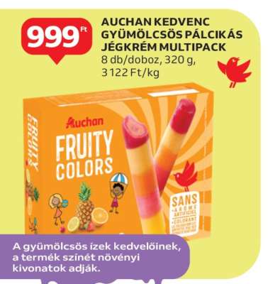 AUCHAN KEDVENC GYÜMÖLCSÖS PÁLCIKÁS JÉGKRÉM MULTIPACK