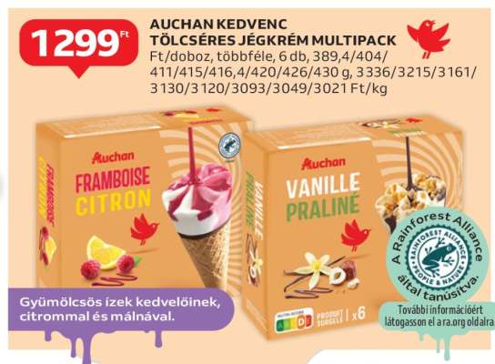 Auchan Kedvenc Tölcséres Jégkrém Multipack