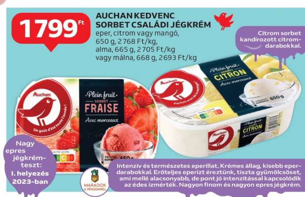 AUCHAN KEDVENC SORBET CSALÁDI JÉGKRÉM