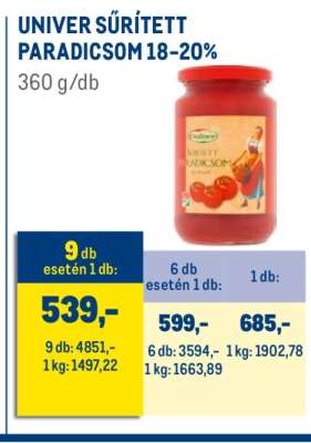 UNIVER SŰRÍTETT PARADICSOM 18–20%