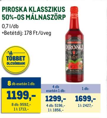 Piroska Klasszikus 50%-os Málnaszörp