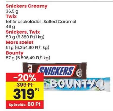 Snickers, Twix, Mars szelet, Bounty