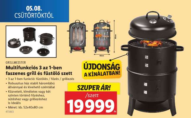 GRILLMEISTER Multifunkciós 3 az 1-ben faszenes grill és füstölő szett