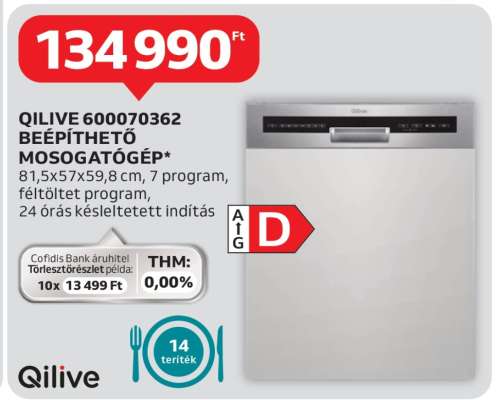 QILIVE 600070362 Beépíthető Mosogatógép