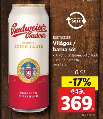 BUDWEISER Világos* / barna sör