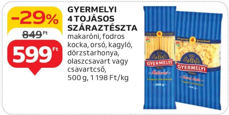 Gyermelyi 4 tojásos száraztészta
