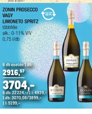 Zonin Prosecco vagy Limoneto Spritz