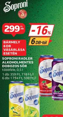 Soproni Radler Alkoholmentes Dobozos Sör