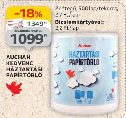 AUCHAN KEDVENC HÁZTARTÁSI PAPÍRTÖRLŐ