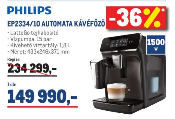 PHILIPS EP2334/10 AUTOMATA KÁVÉFŐZŐ