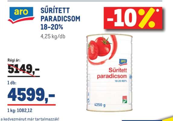 aro SŰRÍTETT PARADICSOM 18-20%