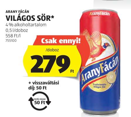Arany Fácán világos sör