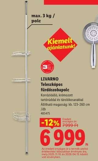 Livarno Teleszkópos fürdőszobapolc