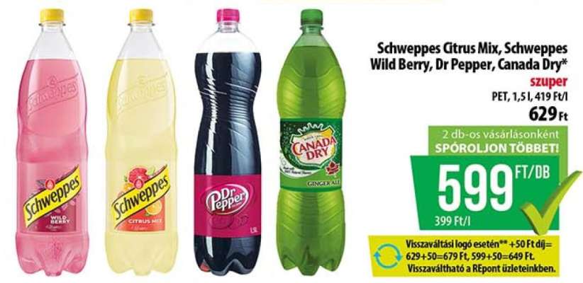 Schweppes Citrus Mix, Schweppes Wild Berry, Dr Pepper, Canada Dry