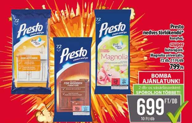 Presto nedves törlőkendő