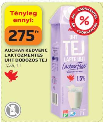 Auchan Kedvenc Laktózmentes UHT Dobozos Tej