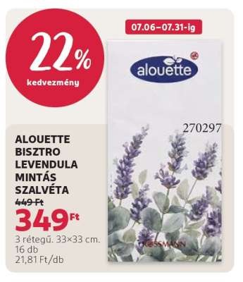 ALOUETTE BISZTRO LEVENDULA MINTÁS SZALVÉTA
