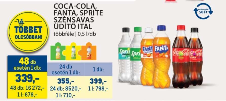 COCA-COLA, FANTA, SPRITE SZÉNSAVAS ÜDÍTŐ ITAL