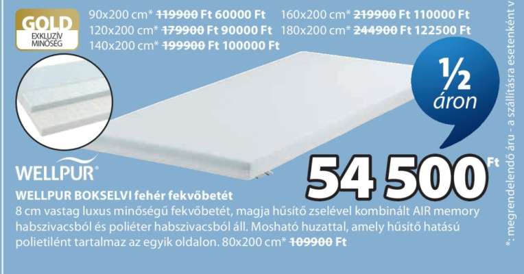 WELLPUR BOKSELVI fehér fekvőbetét