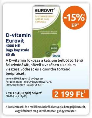 D-vitamin Eurovit 4000 NE lágy kapszula 60 db