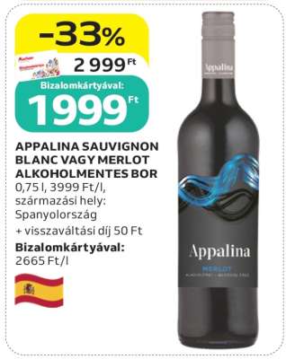 APPALINA SAUVIGNON BLANC VAGY MERLOT ALKOHOLMENTES BOR
