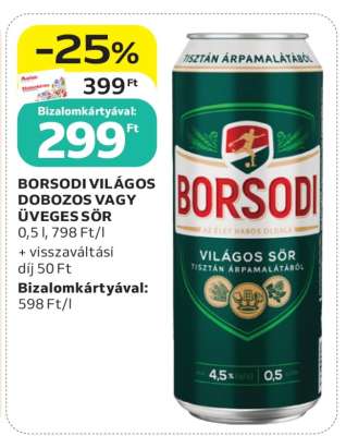 Borsodi Világos Dobozos vagy Üveges Sör
