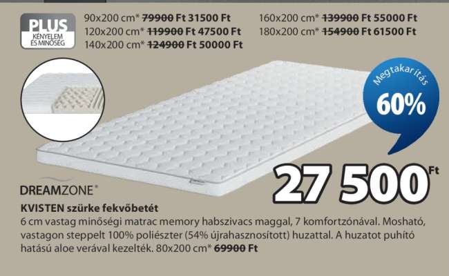 DREAMZONE KVISTEN szürke fekvőbetét