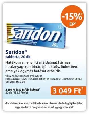 Saridon tabletta, 20 db