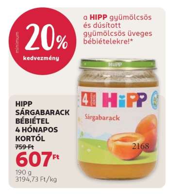 HIPP SÁRGABARACK BÉBIÉTEL 4 HÓNAPOS KORTÓL