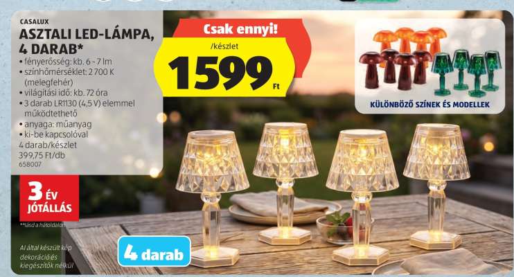 CASALUX ASZTALI LED-LÁMPA, 4 DARAB