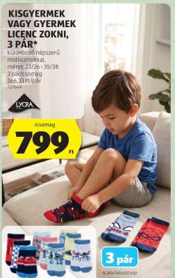 Kisgyermek vagy gyermek licenc zokni, 3 pár