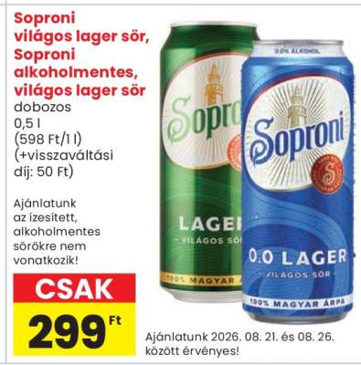 Soproni világos lager sör, Soproni alkoholmentes világos lager sör