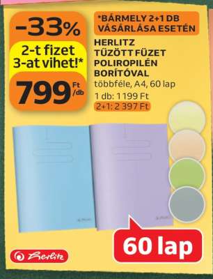 HERLITZ TŰZŐTT FÜZET POLIPROPILÉN BORÍTÓVAL