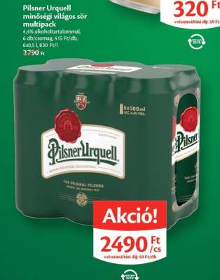 Pilsner Urquell minőségi világos sör multipack
