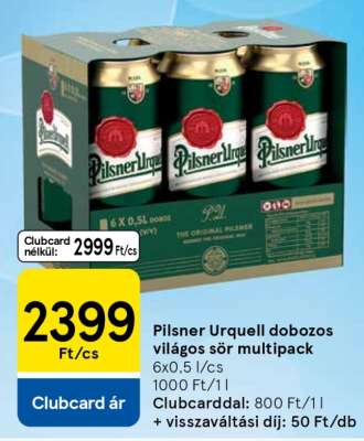 Pilsner Urquell dobozos világos sör multipack