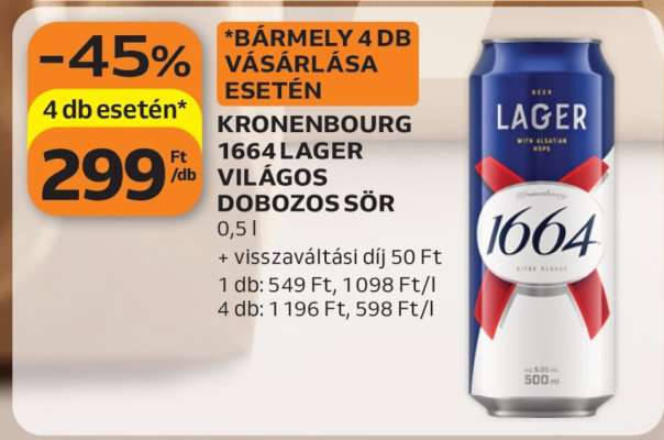 KRONENBOURG 1664 LAGER VILÁGOS DOBOZOS SÖR
