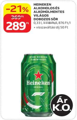 HEINEKEN ALKOHOLOS ÉS ALKOHOLMENTES VILÁGOS DOBOZOS SÖR