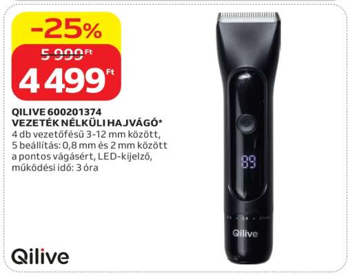 QILIVE 600201374 VEZETÉK NÉLKÜLI HAJVÁGÓ
