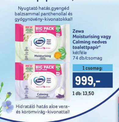 Zewa Moisturising vagy Calming nedves toalettpapír