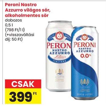 Peroni Nastro Azzurro világos sör, alkoholmentes sör