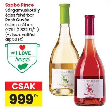Szabó Pince Sárgamuskotály édes fehérbor Rosé Cuvée édes rosébor