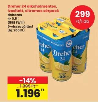 Dreher 24 alkoholmentes, ízesített, citromos sörpack