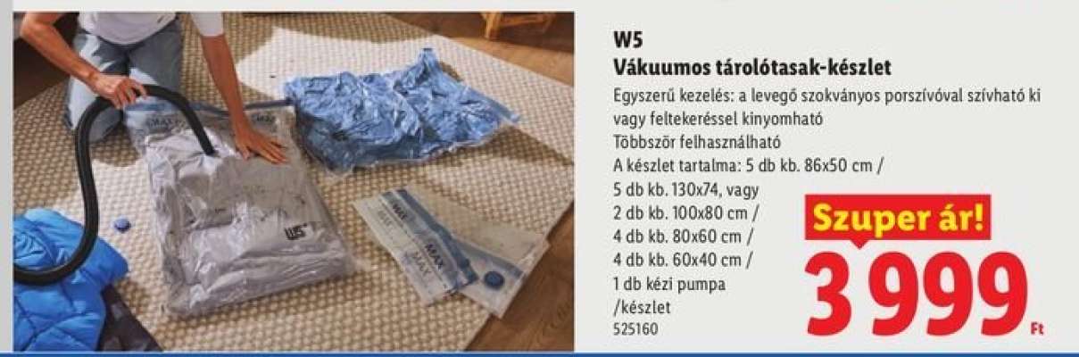 W5 Vákuumos tárolótasak-készlet