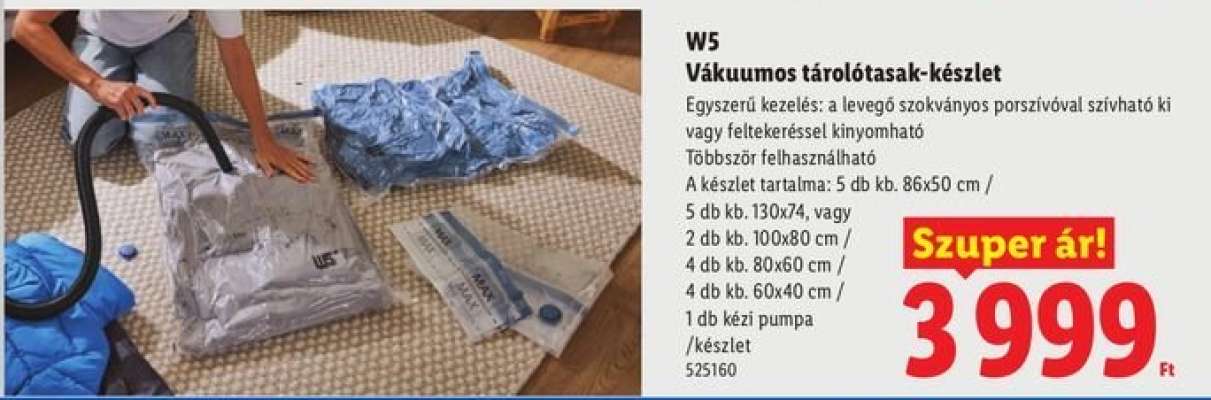 W5 Vákuumos tárolótasak-készlet