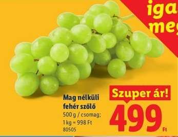 Mag nélküli fehér szőlő