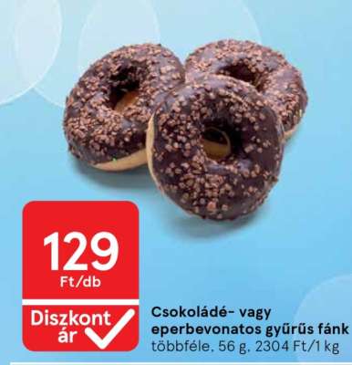 Csokoládé- vagy eperbevonatos gyűrűs fánk