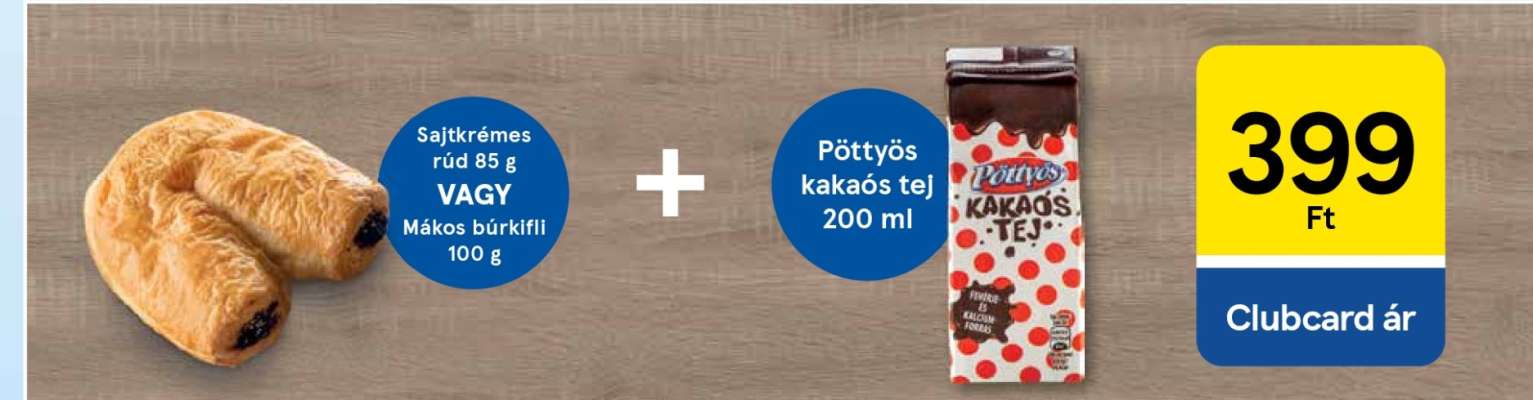 Sajtosrúd vagy Mákos búrkifli + Pöttyös kakaós tej