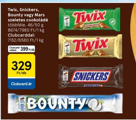 Twix, Snickers, Bounty vagy Mars szeletes csokoládé