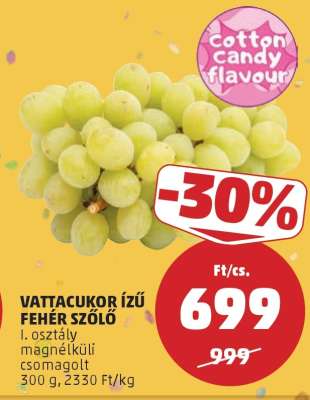 Vattacukor ízű fehér szőlő